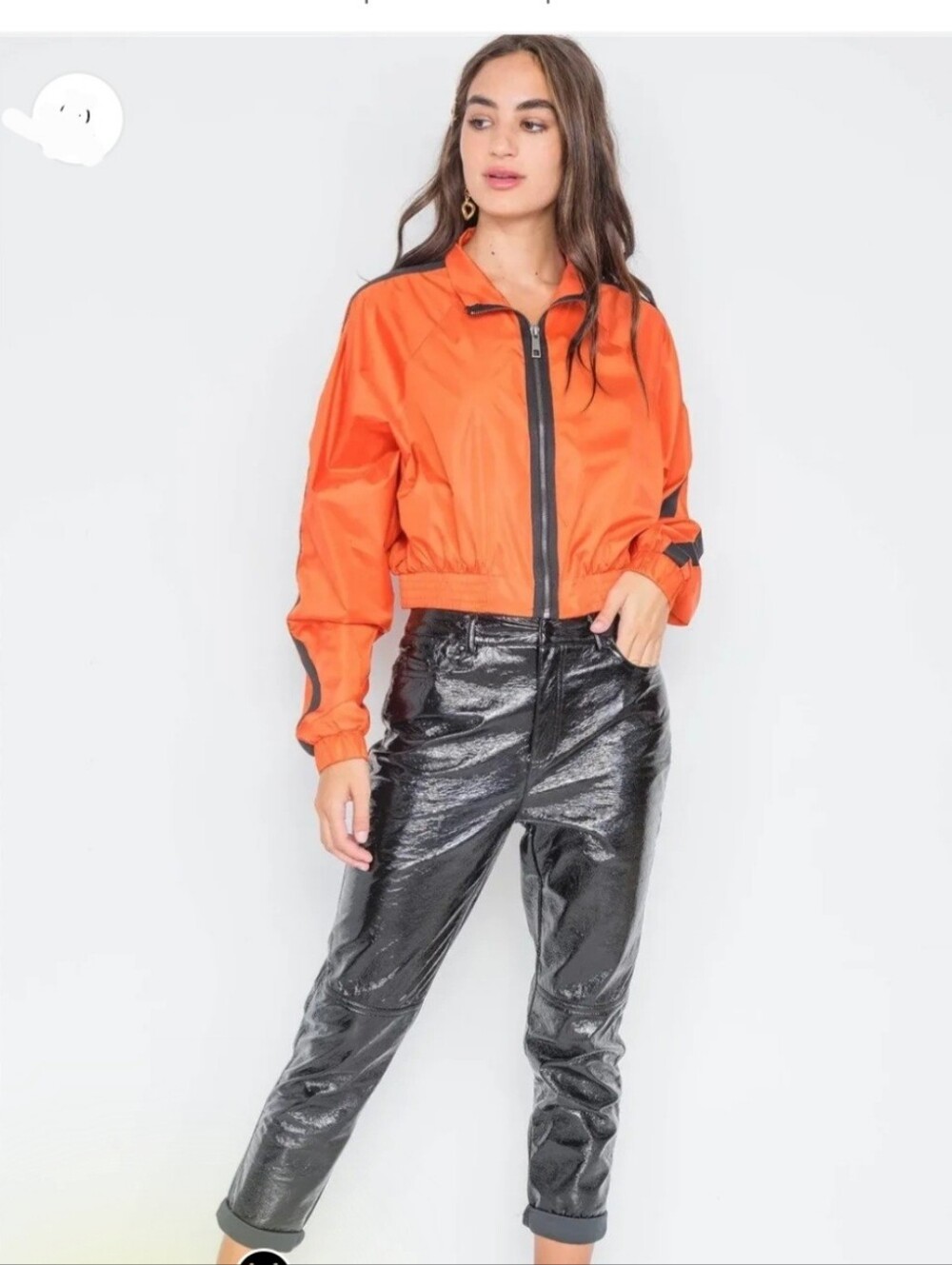 Orange Lightweight Color Block Refective Crop Windbreaker Size Large